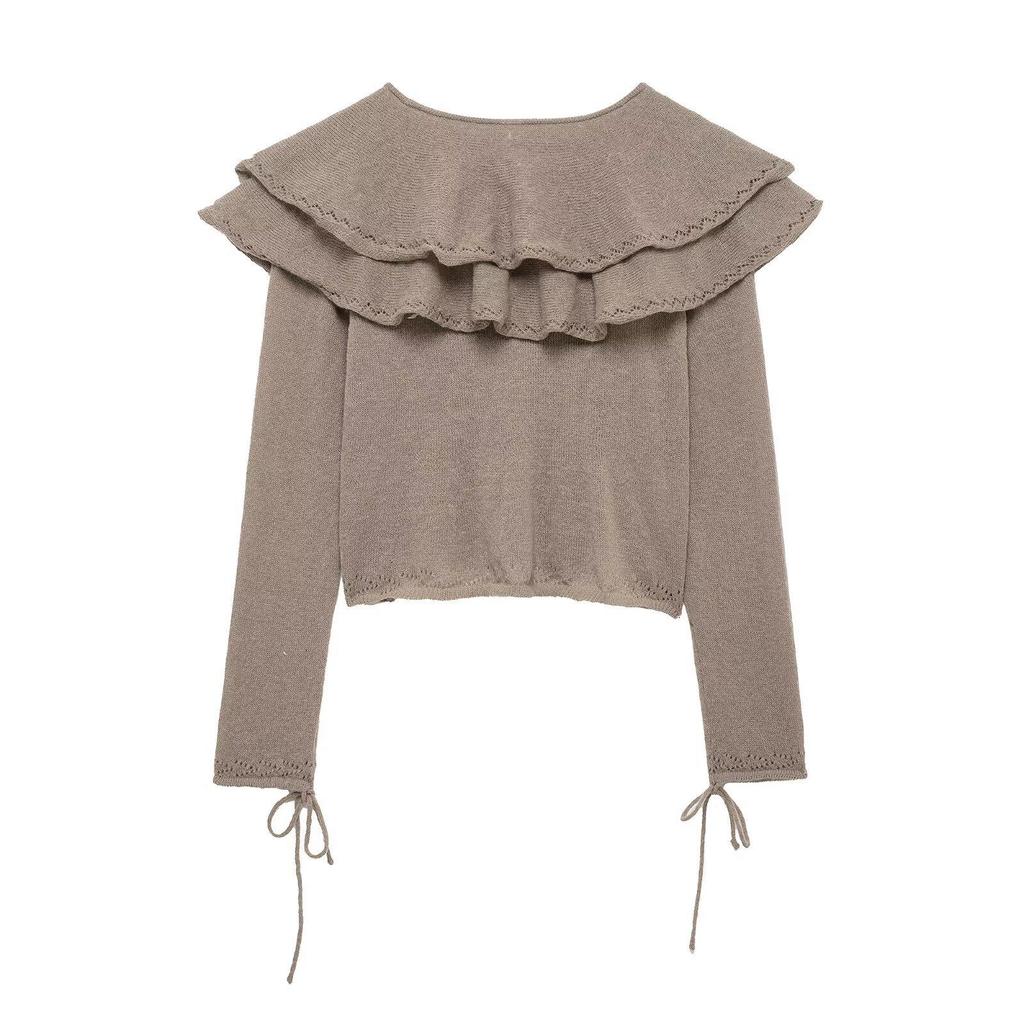 2025 Spring Women's Layered Ruffle Tie V-Neck Knitwear