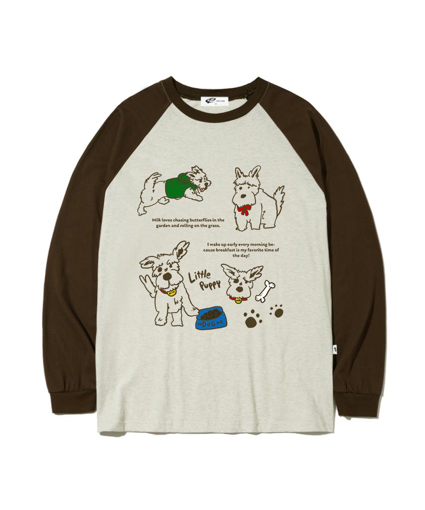 ESCAPEFROM Milk Puppy Print Long Sleeve Brown