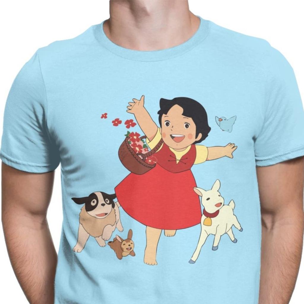 Heidi Das Mädchen Aus Den Alpen T-Shirt Herren Casual Tops T-Shirt Ziege Anime T-Shirt Camisas Geburtstags-T-Shirt für Männer