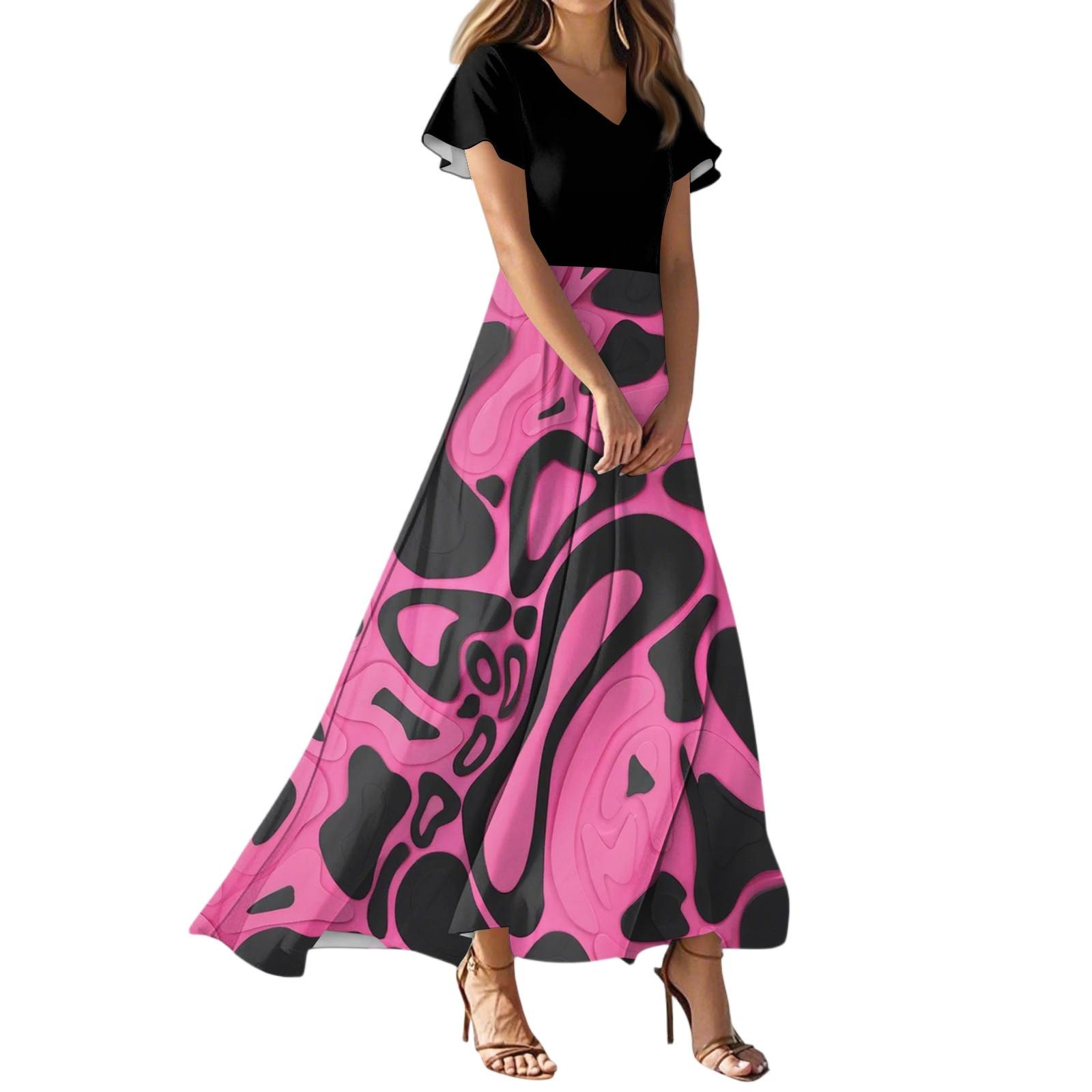 

Женское летнее повседневное модное полосатое принтованное платье с V-образным вырезом и коротким рукавом XS арбуз красный