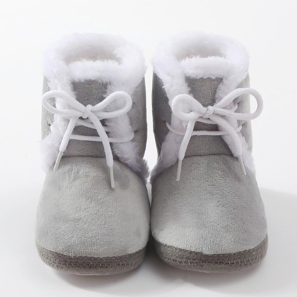 Baby Girl Booties with Bow Plush Non-Slip Sole First Walkers Warm Color-Block Shoes for Infant 0-12 Months