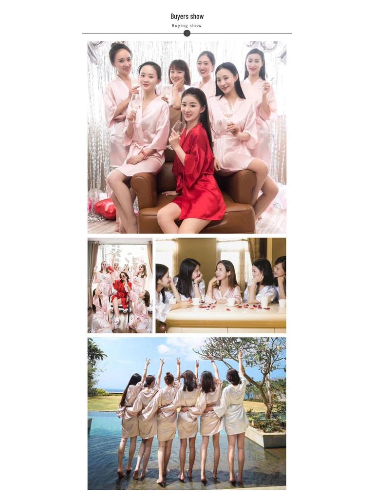 Women's Short-Sleeved Imitation Silk Pajamas and Bridal Morning Robe