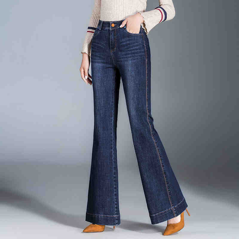 Toamnă, primăvară, femei, pantaloni evazați cu talie înaltă, blugi cu picioare largi, pantaloni din denim pentru femei, pantaloni de blugi