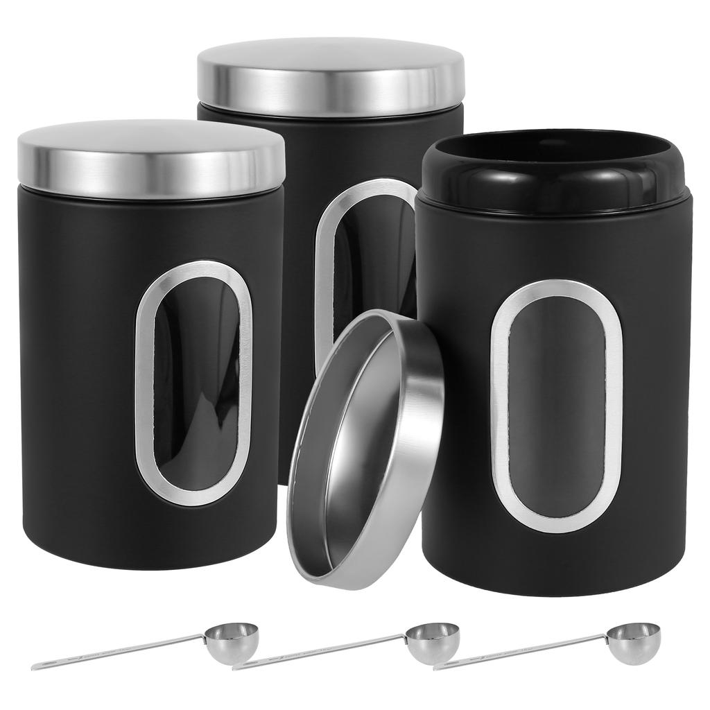 Airtight Coffee Canister Stainless Steel Food Storage Canisters with See Window Coffee Tea Sugar Container Set with 3 Spoons