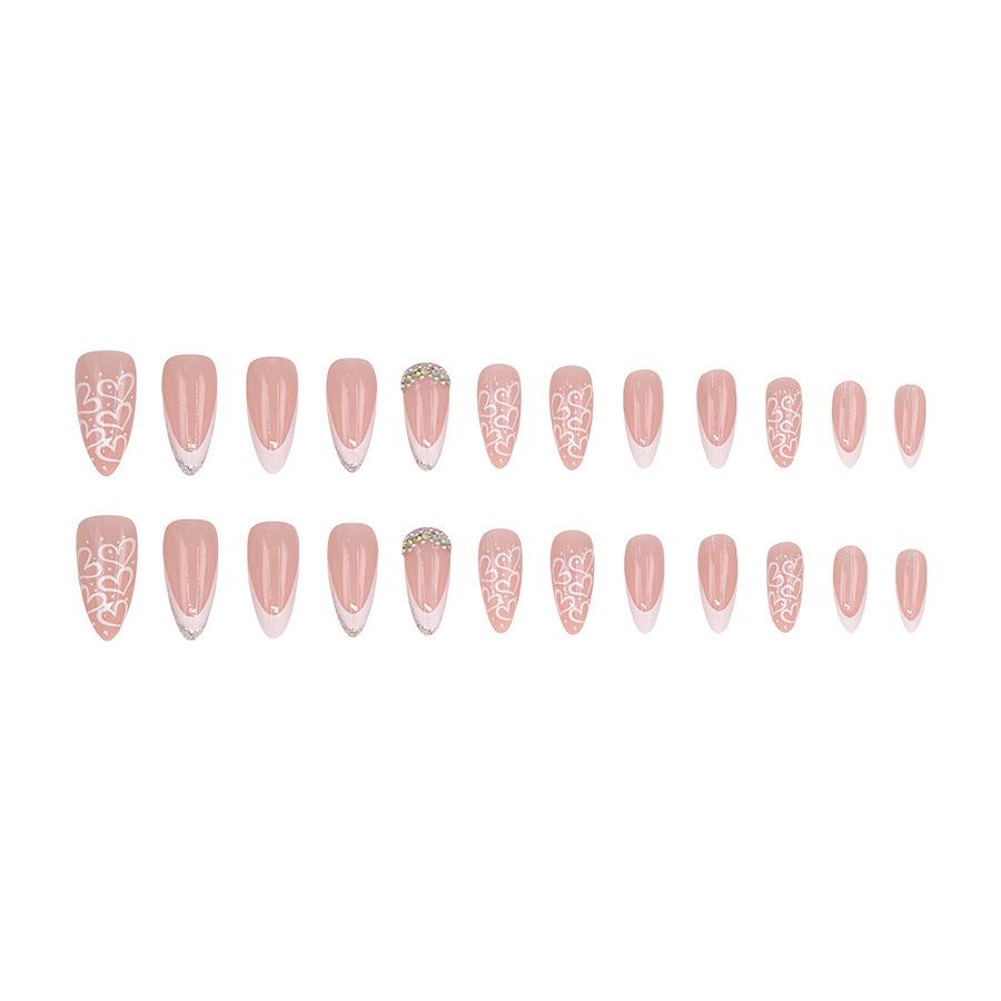 European Almond Shape White Heart-Enhancing Long Pointed Shiny Nails