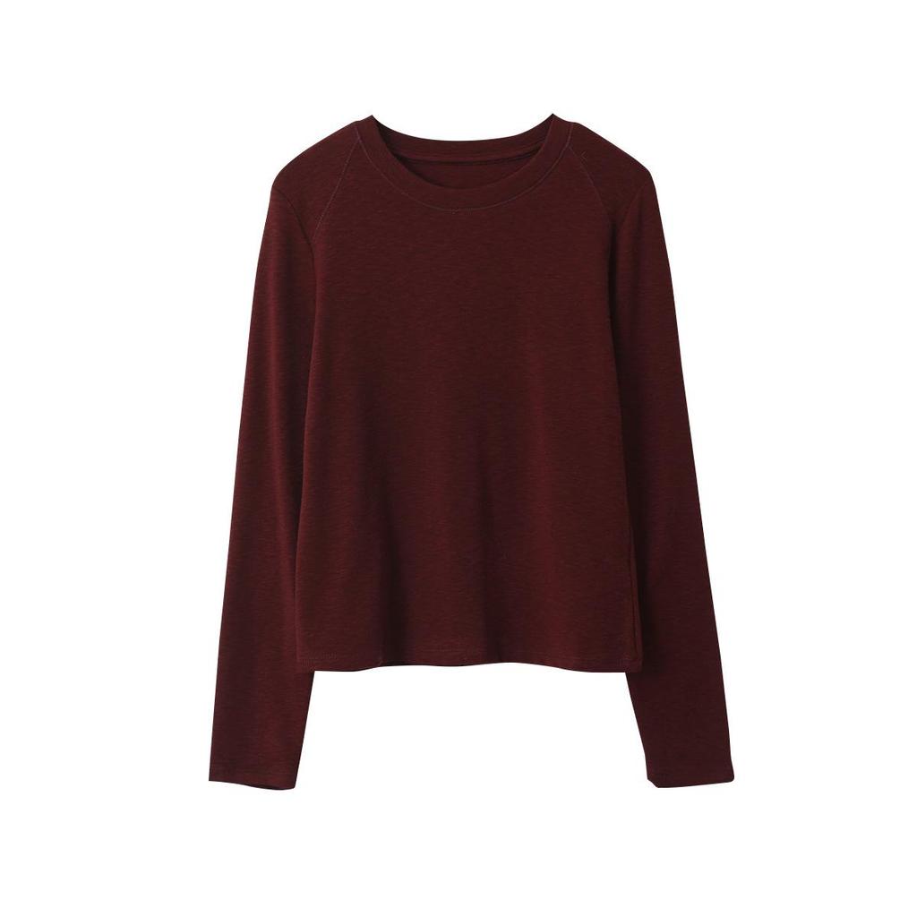 Solid Color Round Neck Long Sleeve Slim Fit Base Shirt for Women - Autumn/Winter 11096