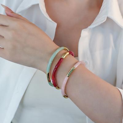 Fashion Supermodel Wind Cuff Bead String Bracelet Acrylic Elbow Monochrome Color Matching Elastic Bracelet Bracelet Bracelet