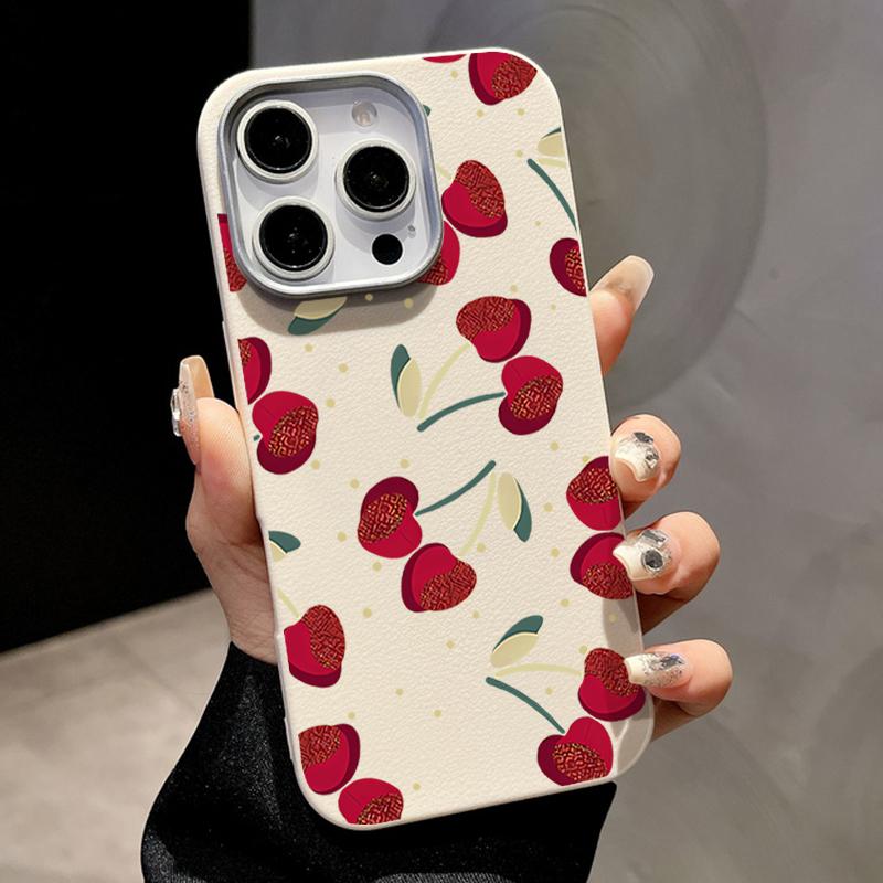 

Чехол Cherry Print Slim Matte для Magsafe для iPhone 16 Pro Max 15 14 Pro 13 12 11 TPU Leather Texture противоударный мягкий магнитный чехол для телефона iPhone 11 бежевый/белый