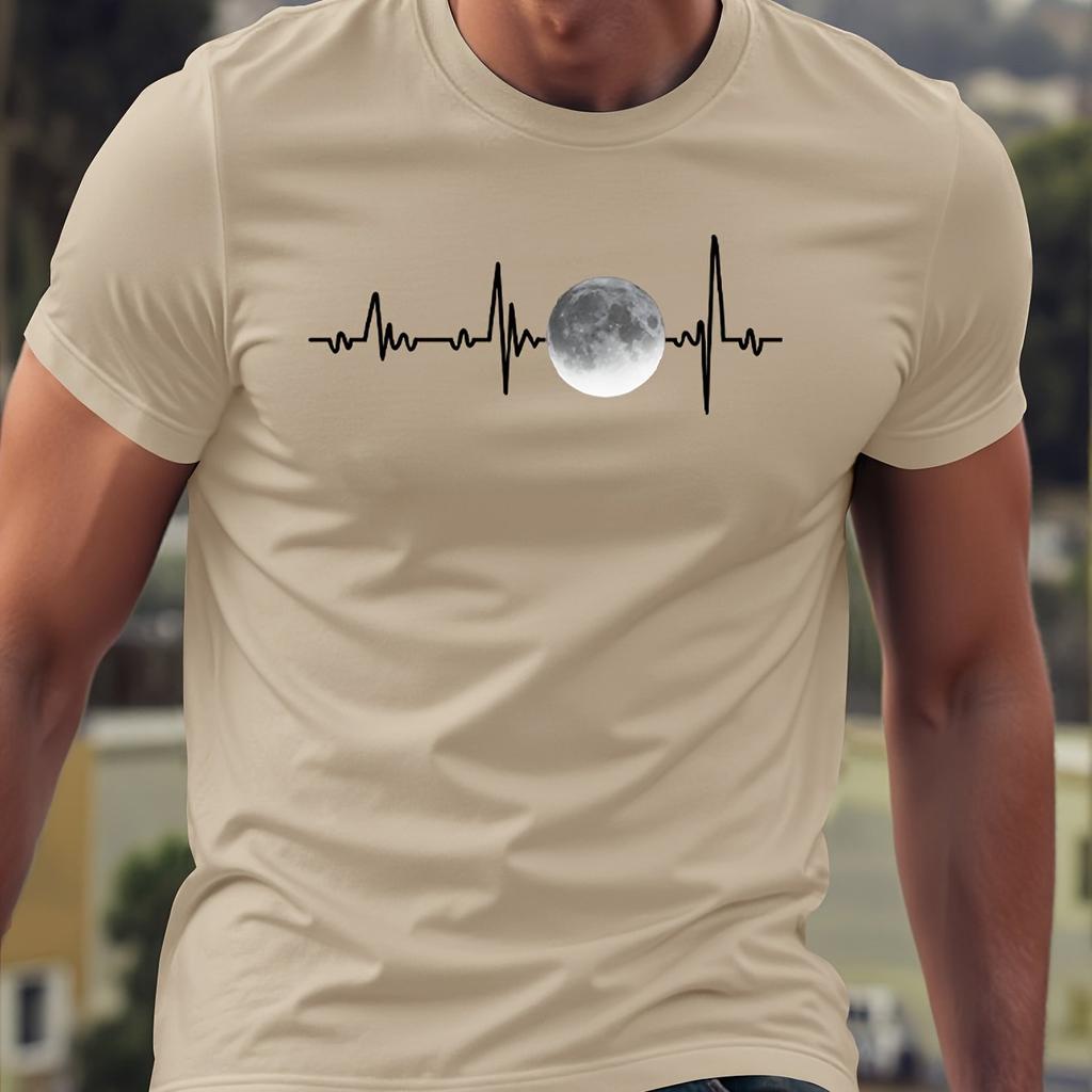 2025 Men's Summer Cotton ECG Moon Printing Fashion Casual Large Size Sports Soft Loose Crew Neck Short Sleeve T-Shirt