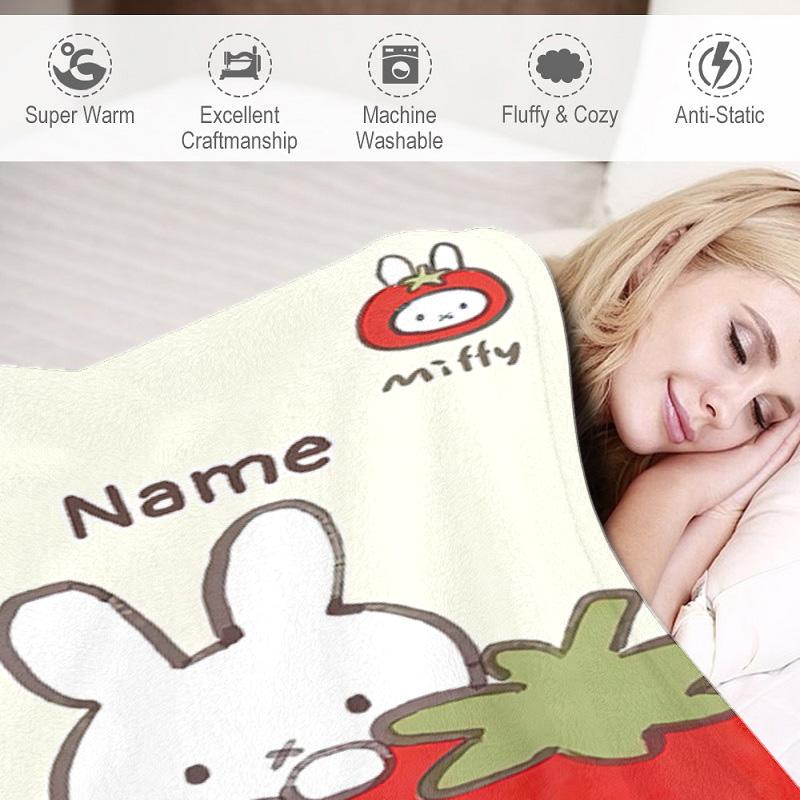 Custom Name Miffy Rabbit Strawberry Blanket Suitable All Seasons Soft Comfortable Sofa Office Home Blanket Suitable For All Seasons Home Decor