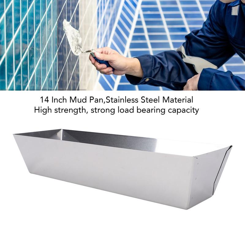 Mud Pan 14 Inch Mud Pan 210 Stainless Steel High Strength Smoothly Tool Tray Bucket for Cement Mortar Putty Paint Mixing
