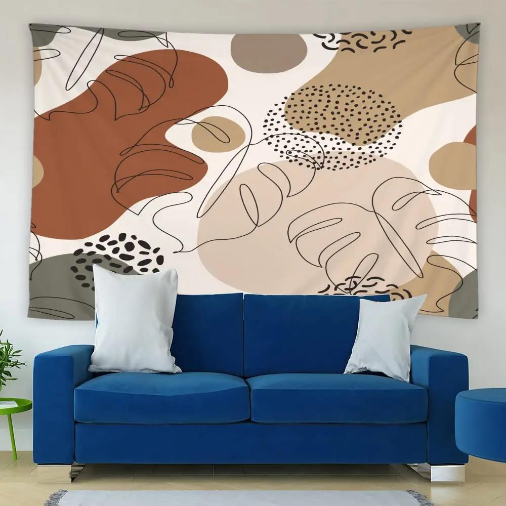 Abstract Sun Leaves Brown Geometric Wall Hanging Tapestry Vintage Simple Boho Palm Bedroom Dorm Living Room Wall Art Home Decor