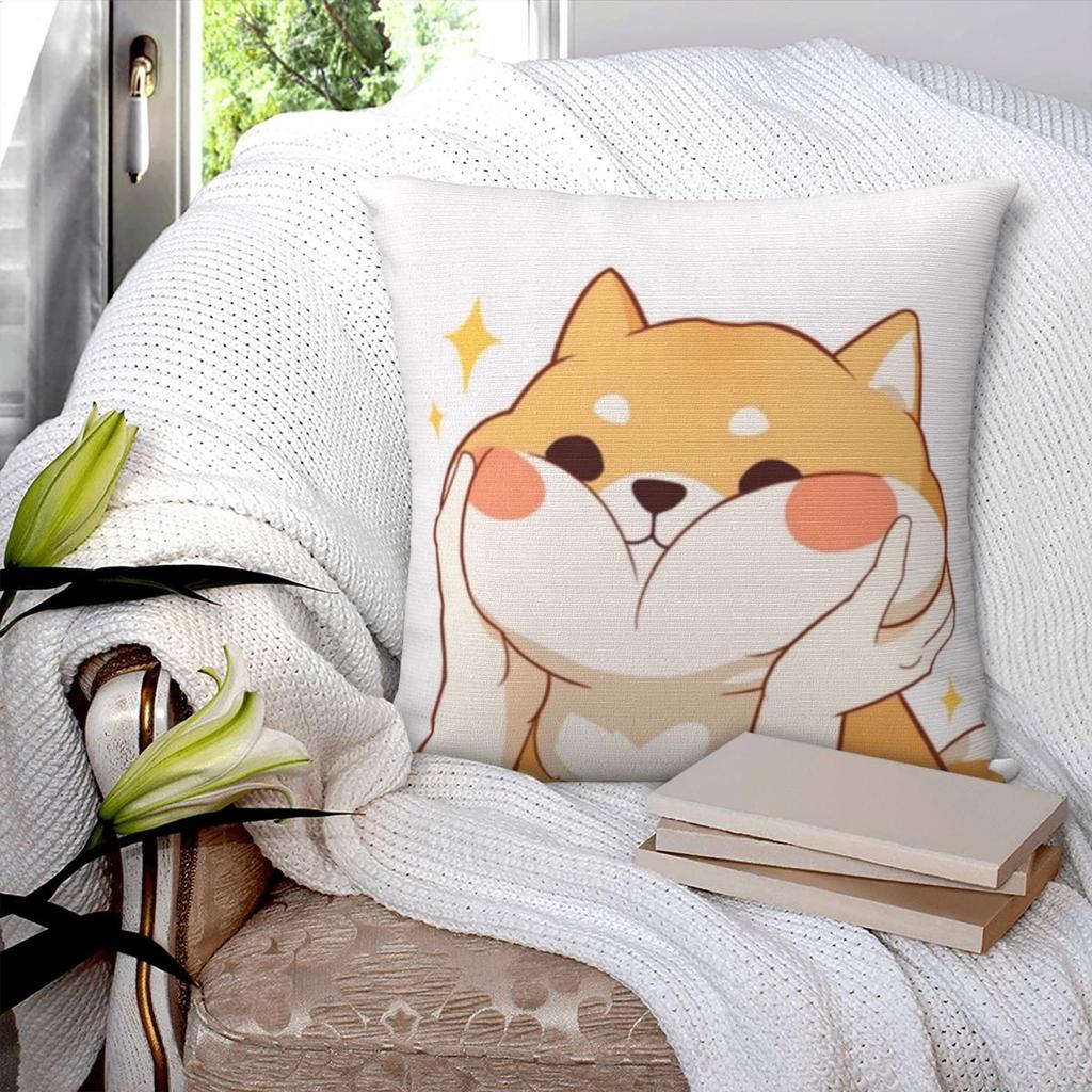 Kawaii Shiba Inu Square Pillowcase Pillow Cover Polyester Cushion Decor Comfort Throw Pillow for Home Living Room