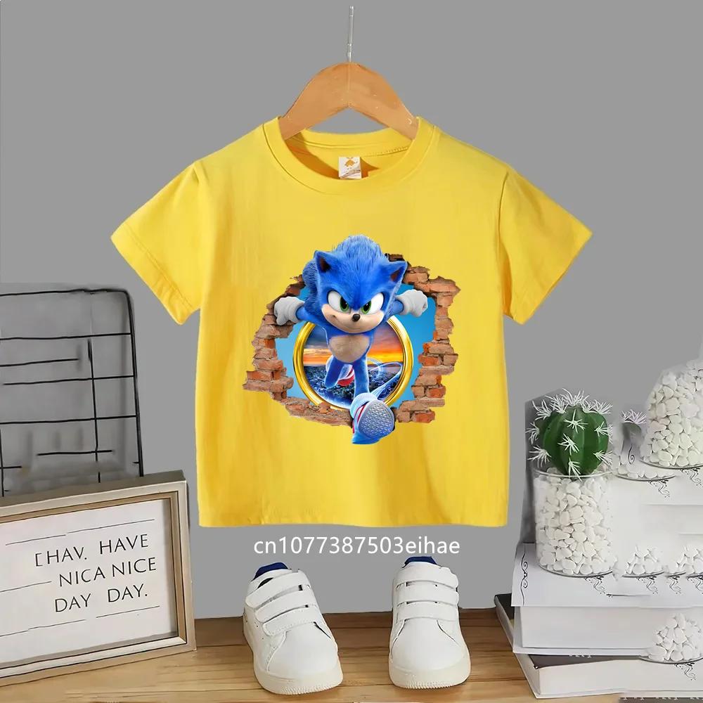 Japan Classic Cartoon Sonic Boys TShirt Summer Short Sleeved Casual Cute Fashion Streetwear Soft Daily Wear for Toddler Kids