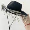 Glänzender Sommer-Cowgirl-Hut mit Herz-Strass-Fransen für Hochzeiten