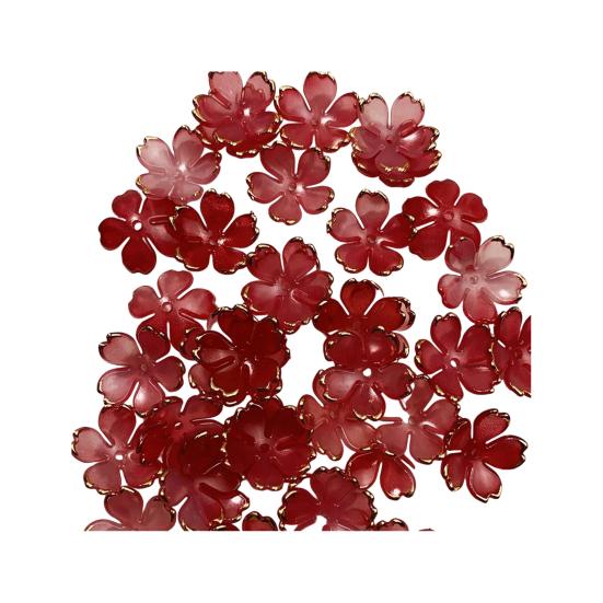 50Pcs Acrylic Cherry Blossom Beads Golden-Plated Flower Spacer Beads DIY Handmade Necklaces Bracelets Jewelry Making 5-Petal Floral Charms