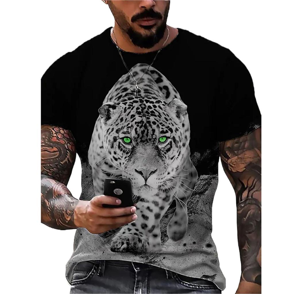 Men Spring Summer Tees Fashion Animal Print Round Neck Short Sleeve 3D T-shirt