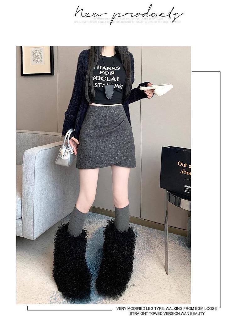 Chic Woolen Sequin A-Line High Waist Skirt - Autumn/Winter 2025 Collection