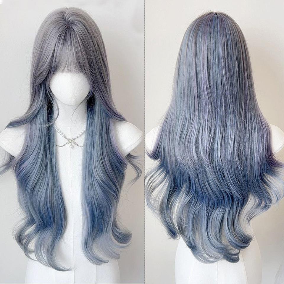 Synthetic Red Ombre Black Color Lolita Long Straight Wigs With Bangs Daily Party Cosplay Wig For Women