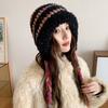 Autumn and Winter Plush Hat for Women's Ear Protection Bag Head Hat Korean Version of Cycling Versatile Strap Knitted Pullover Hat Warm Wool Hat
