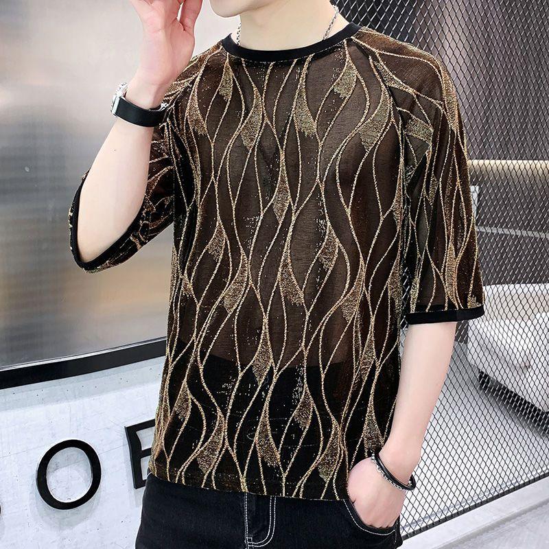 Round Neck Handsome Straight Men's Clothing Summer Thin Pullovers Comfortable Loose Printing Fashionable Fashion Casual T-Shirts