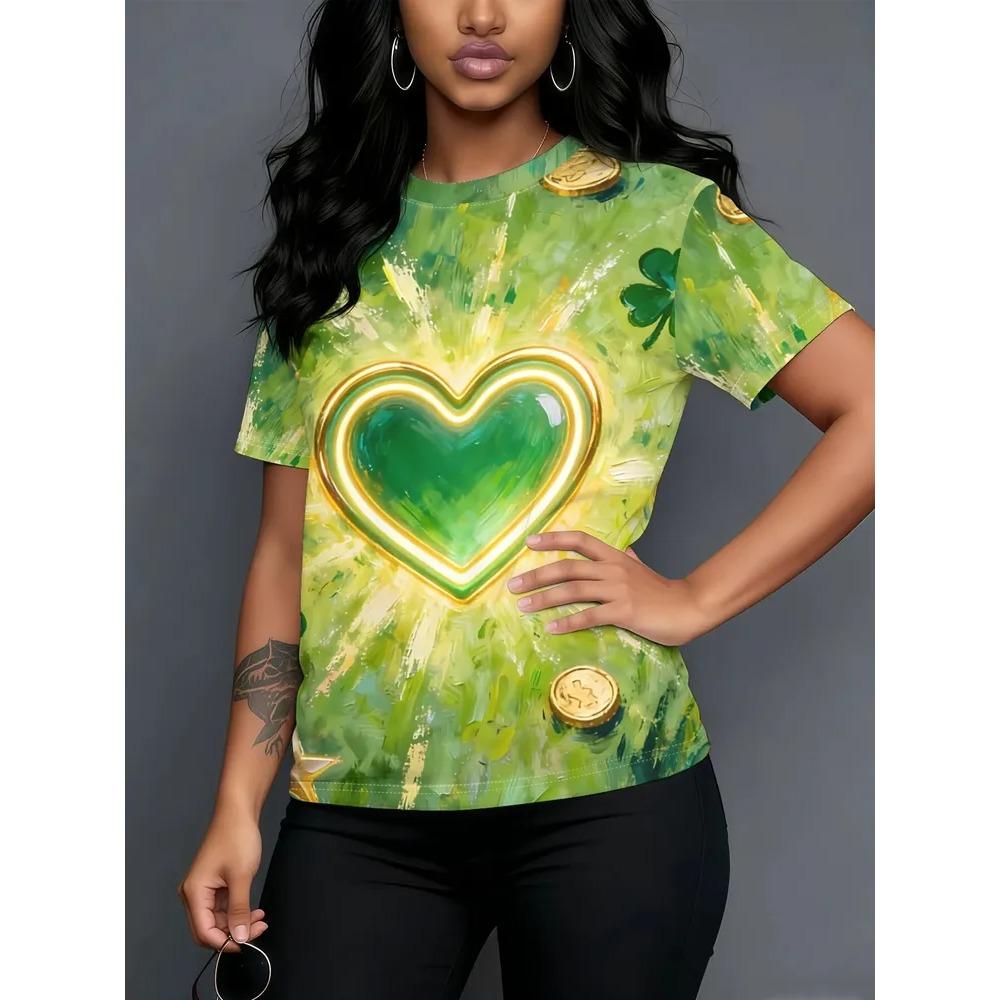 Beautiful Retro Colorful Creative 3D Printed Short Sleeved T-shirt Fashionable Comfortable Soft Breathable Large Loose Womens T-shirt