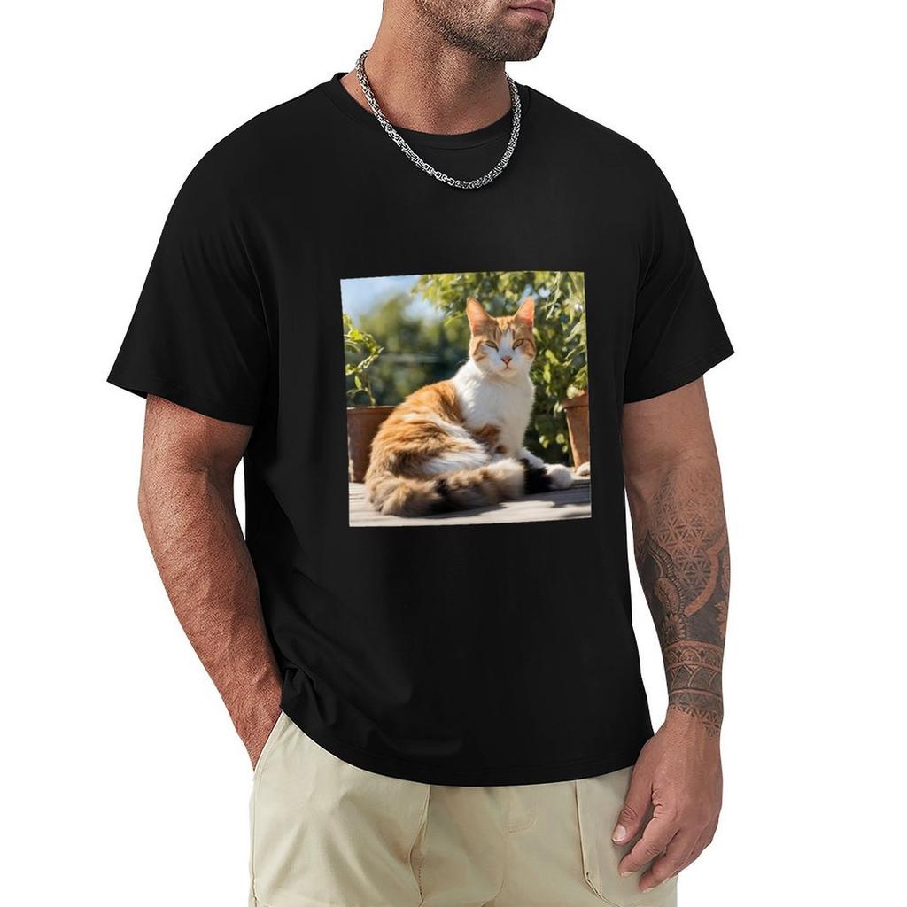 A Cat Relaxing In The Sun Tshirt Daily Work Short Sleeve Top
