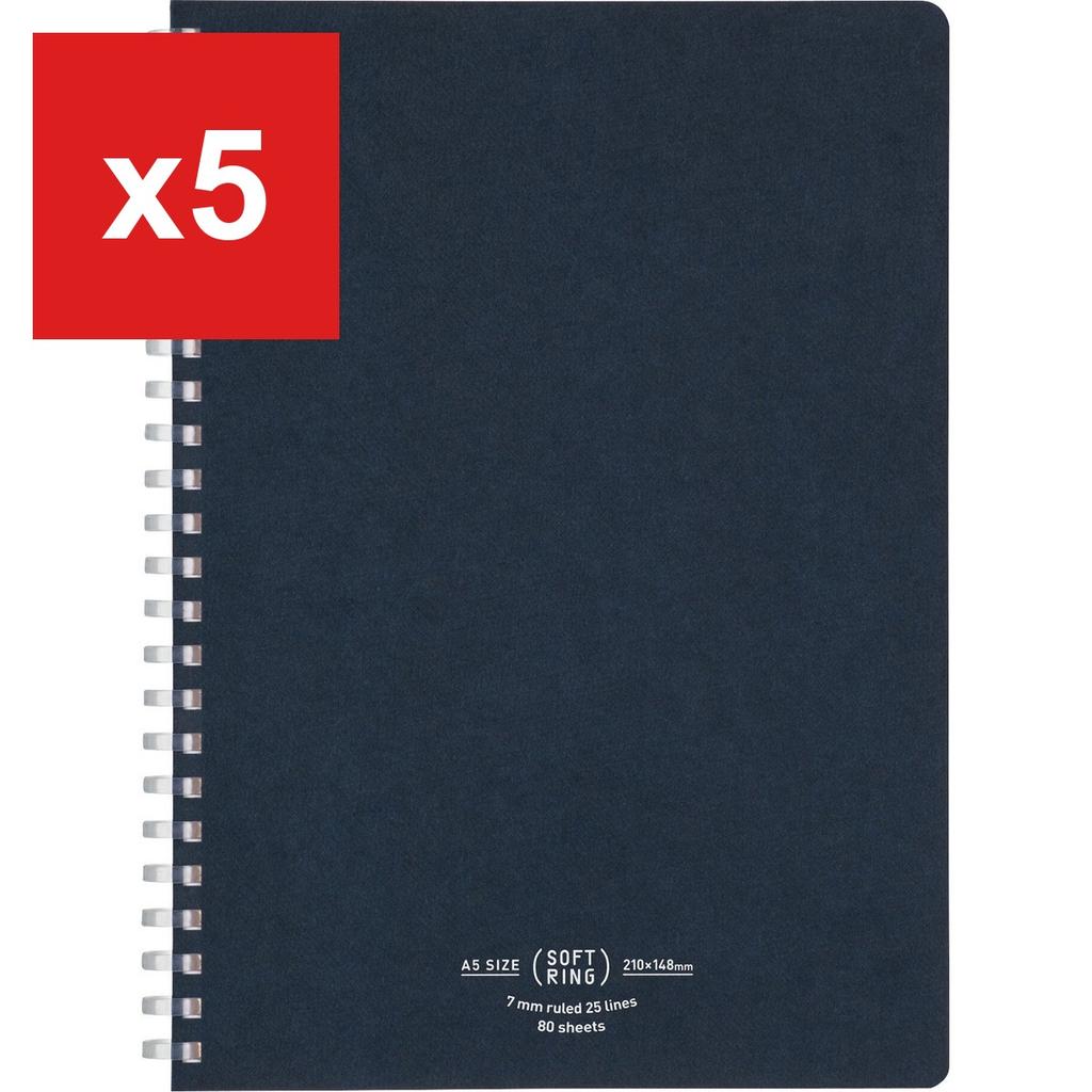 Soft Ring Notebook Natural 80-Sheet A5 A-Ruled Navy -SV638A-DB