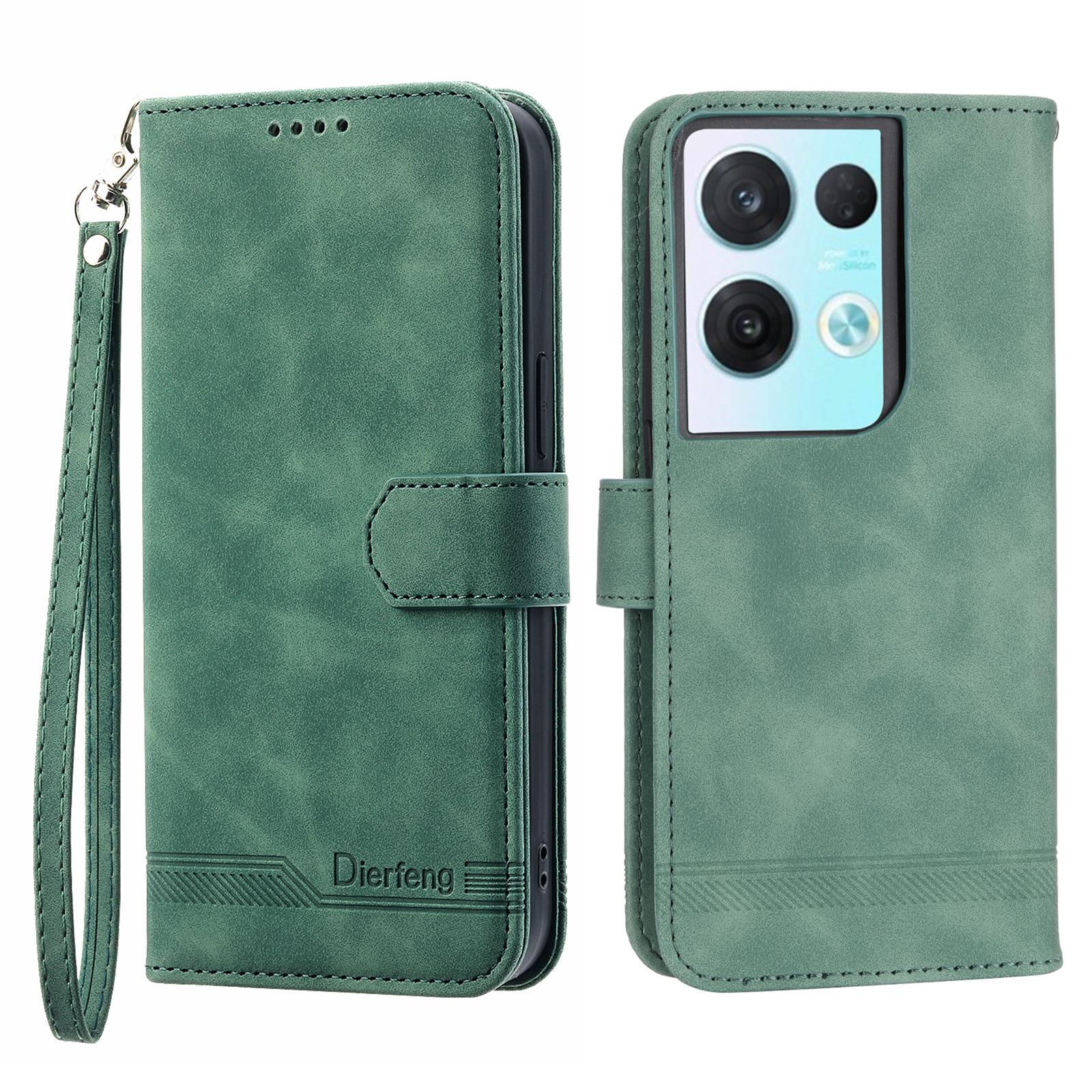 

DIERFENG DF-03 Кожаный чехол для телефона для Oppo Reno8 5G (Глобальная версия),Кошелек-чехол для телефона с тиснением Green