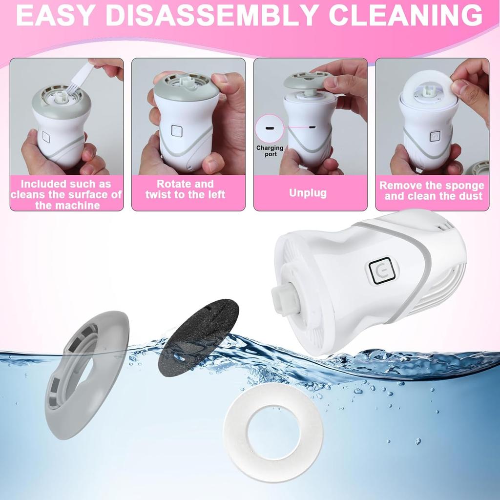 Foot Callus Remover for Women Men, Rechargeable Electric Foot File Pedicure Tool with 2 Speeds and 6 Grinding Heads, Po