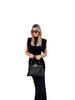 Elegant Black Sleeveless Shoulder-Pad Slim-Fit Mid-Length Dress with Semi-High Neck