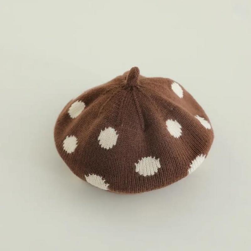 

Korean Version Polka Dot Cute Baby Beret Autumn And Winter Children S Fashionable Warm Hat One Size