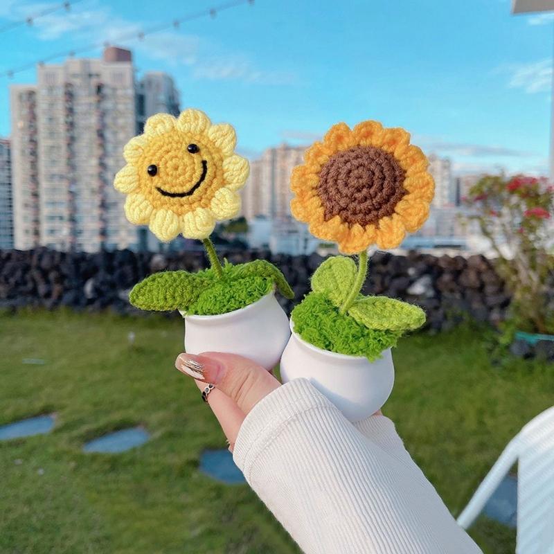 Tournesol Fleur Crochet Fleurs Artificielles Tissées à la Main Fini Girasol Crochet Plantes Cadeaux Invités Mariage Décoration de Bureau