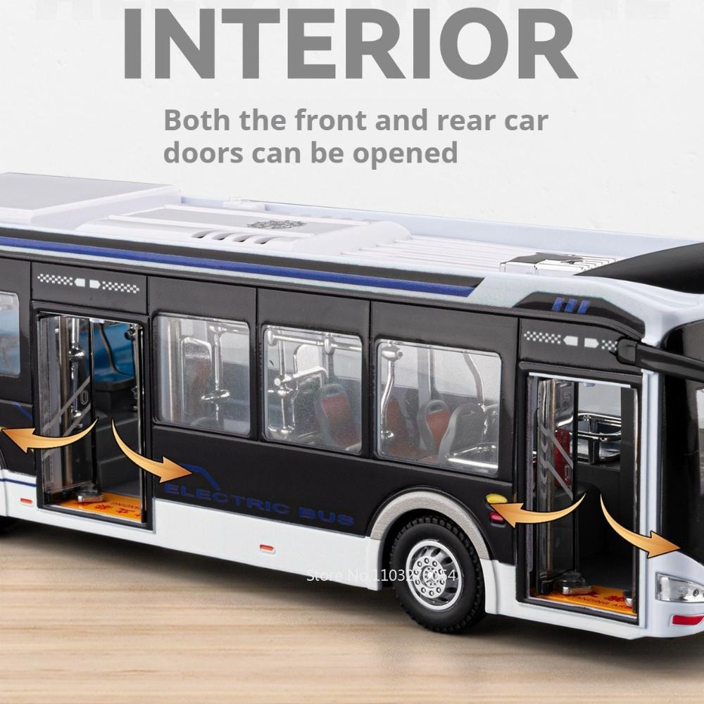 1:42 New Energy Bus Alloy Model Diecast Car Toys Sound Light Pull Back Doors Opened Miniature Vehices Children'S Puzzle Toy Gift