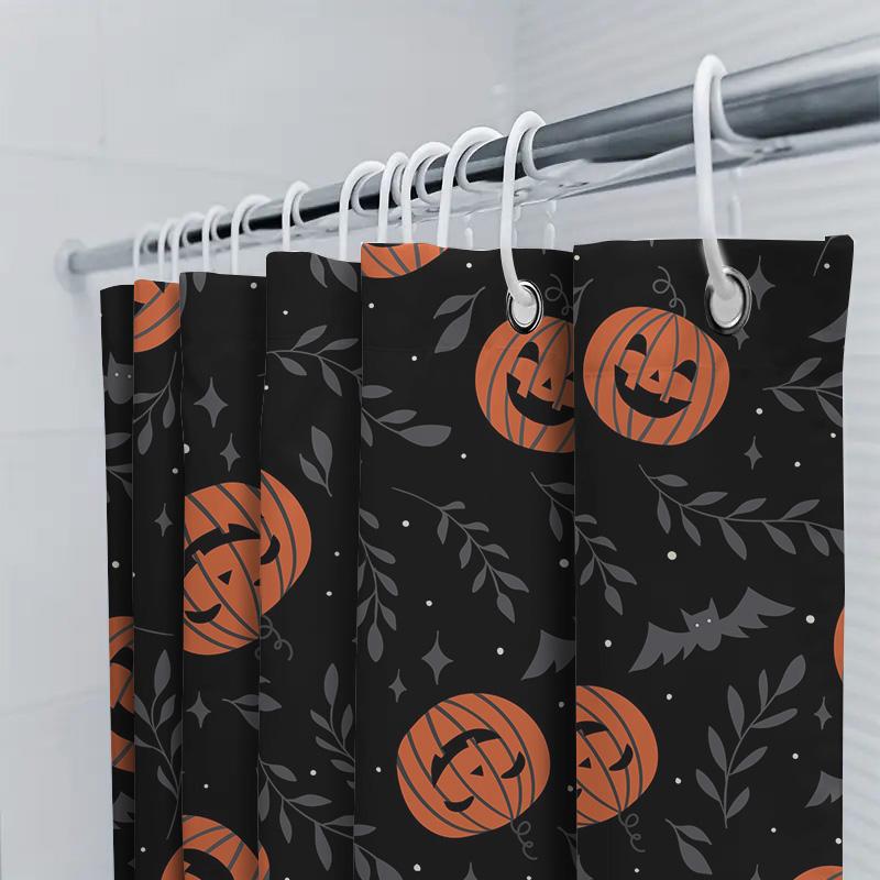 Halloween-Themed Shower Curtains With Pumpkin Print Waterproof Bathroom Decor For Home Use