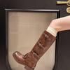 2025 Women's Retro Over-the-Knee High-Top Boots, Versatile Autumn/Winter In Paris Gray & Dark Brown