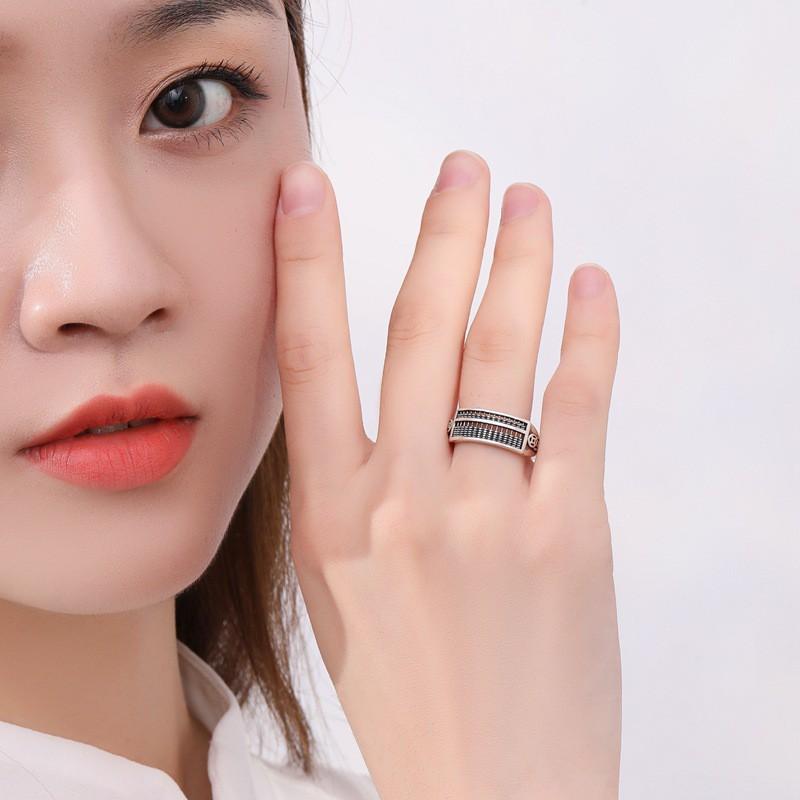 Adjustable Open Ring Men Women Sterling Retro Abacus Design Geometric Finger Minimalist Luxury Jewelry