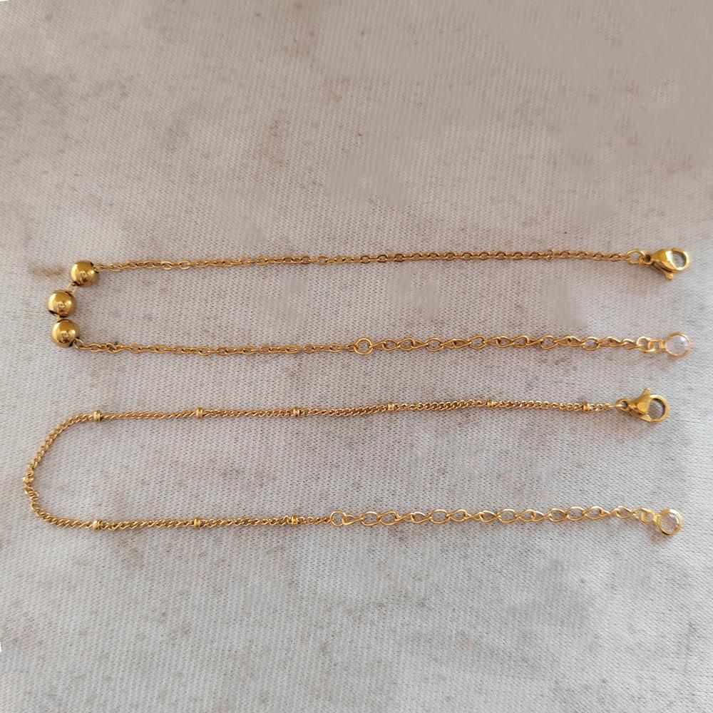 18K Gold Non-Fading Stainless Steel Double-Layer Bracelet for Women with Adjustable Three Gold Beads