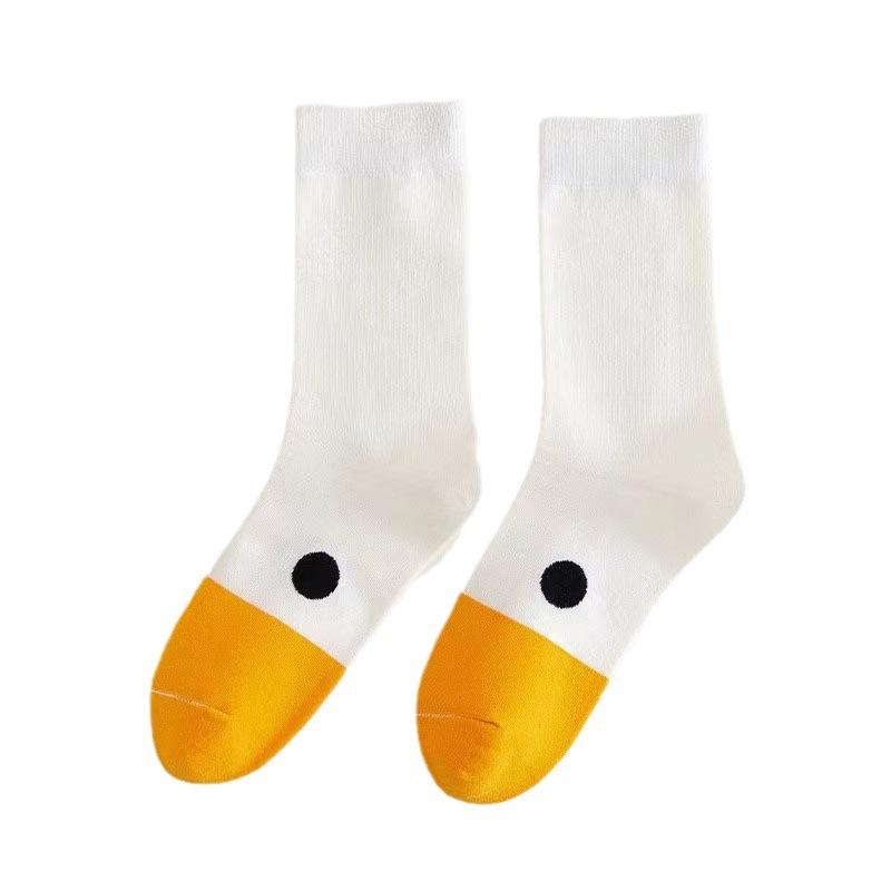 Cute Cartoon Big White Goose Little Yellow Duck Couple Socks Cotton Women's Long Socks Medium Tube Korean Harajuku Socks