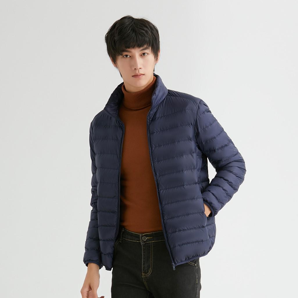 

Men s Lightweight 90% Down Stand-Up Collar Jacket - Autumn/Winter Collection XL темно-синий
