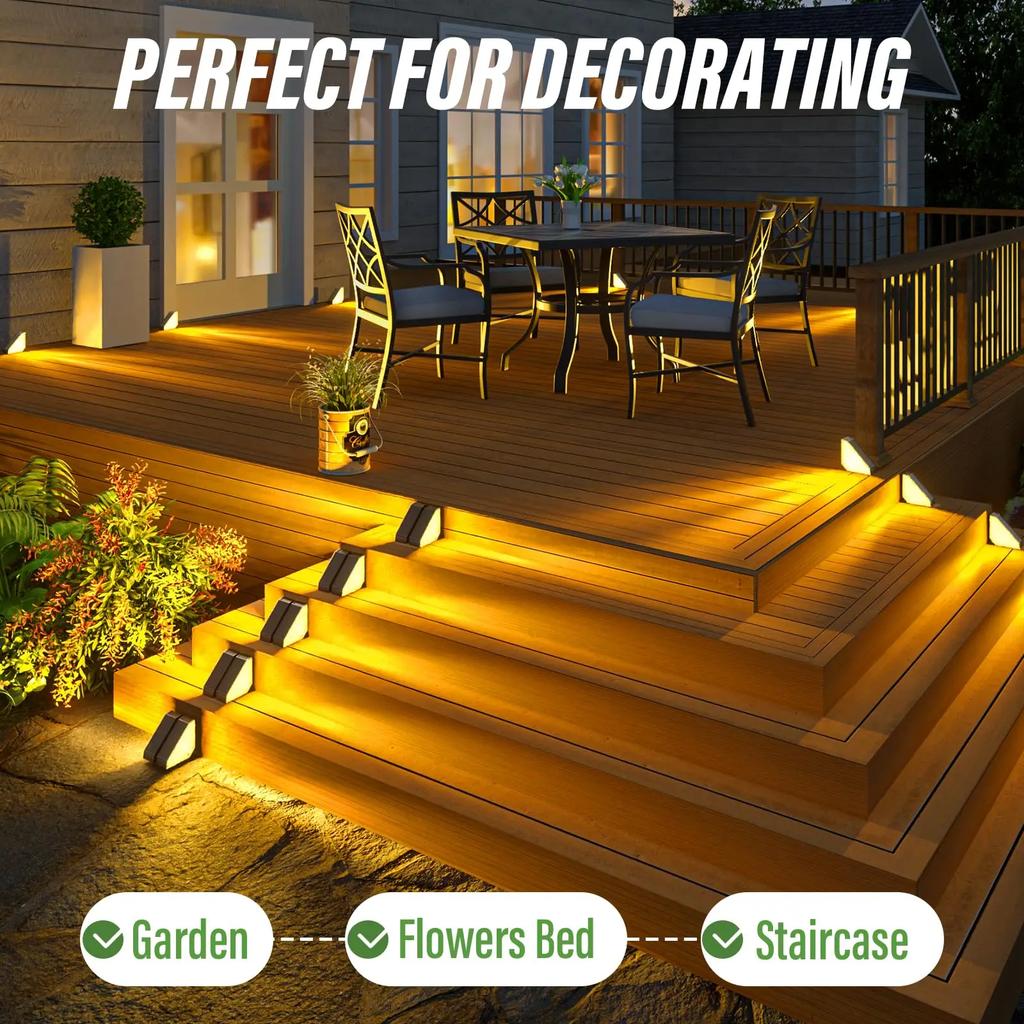 4 Stück LED Solar Treppenlicht Außen Dreieck Stufenleuchte IP65 Wasserdicht für Hof Balkon Garten Wand Treppenlicht Auffahrtsbeleuchtung