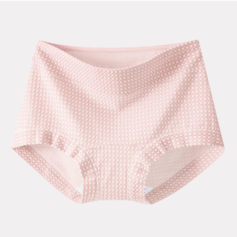 Ladies Spring and Autumn Check Pattern 10A Antibacterial Extended Crotch Belly Lift Hip High Waist Triangle Briefs