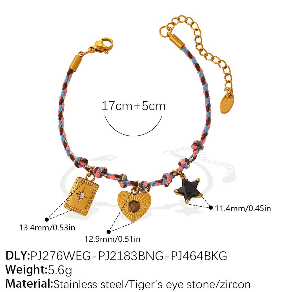 Summer Vacation Wind Dopamine Girl Heart Woven Color Rope Diy Diverse Pendant Bracelet Necklace Jewelry Set