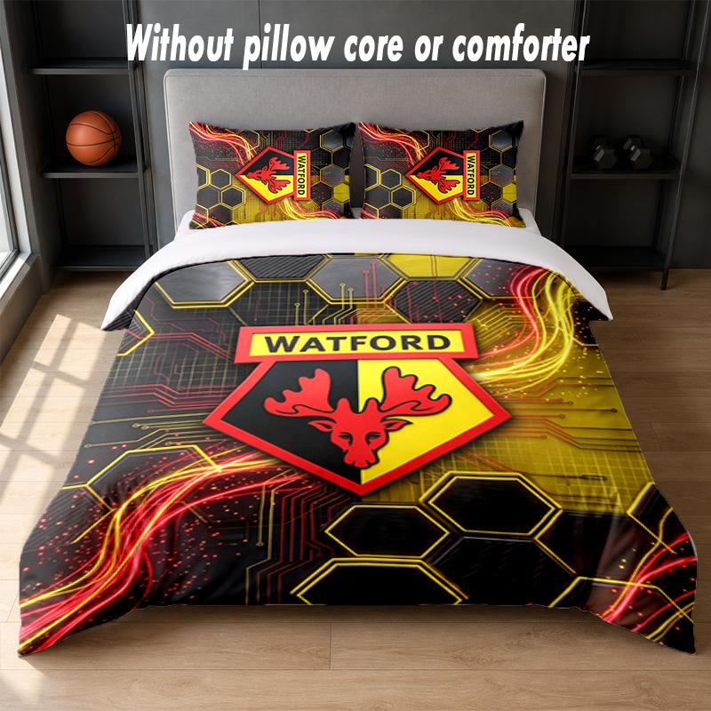 Watford Football Design Bed Bedding Set 1 Duvet Cover + 2 Pillowcases Soft Breathable Household Bed Linens