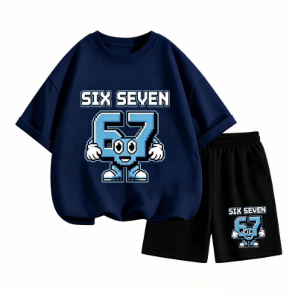 Funny Cartoon Character 67 Printed 15 Colors Outdoor Street Men's T-shirt and Shorts 2 Piece Set Summer Casual Outfit Men's and Women's Sports Set