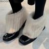 Chunky Heel Square Toe Furry Short Boots French Style Fur Lined Winter Warm Shoes Slip on Booties Elegant Botas Mujer Size 35-40