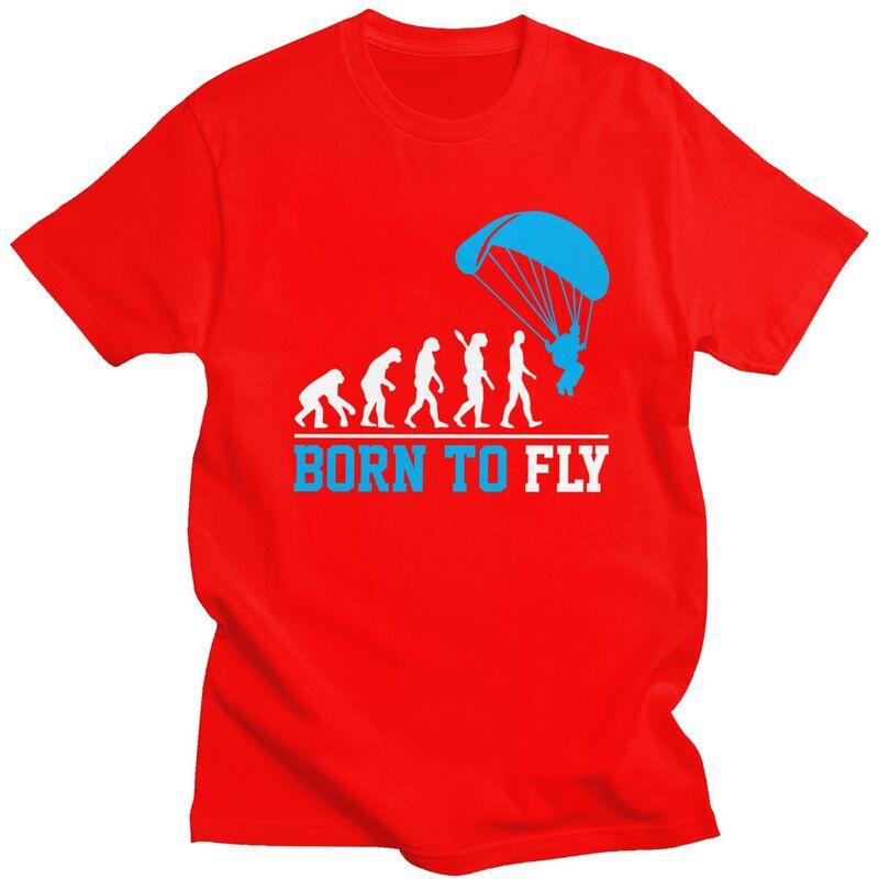 Individuelle Evolution Gleitschirmfliegen Born To Fly T-Shirts für Männer Reines Baumwoll-T-Shirts Gleitschirmflieger Fallschirmspringen T-Shirts Kurzarm-T-Shirt