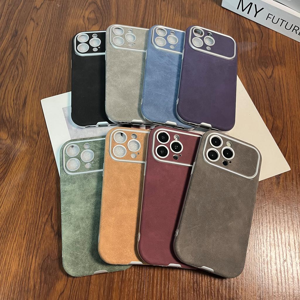 Matowe Skórzane Etui na Telefon ze Zamszu Dla iPhone 16 15 14 13 12 11 Pro Max Plus Ochrona Aparatu ze Skóry Jagnięcej Odporny na Wstrząsy Zderzak Miękkie Pokrowiec