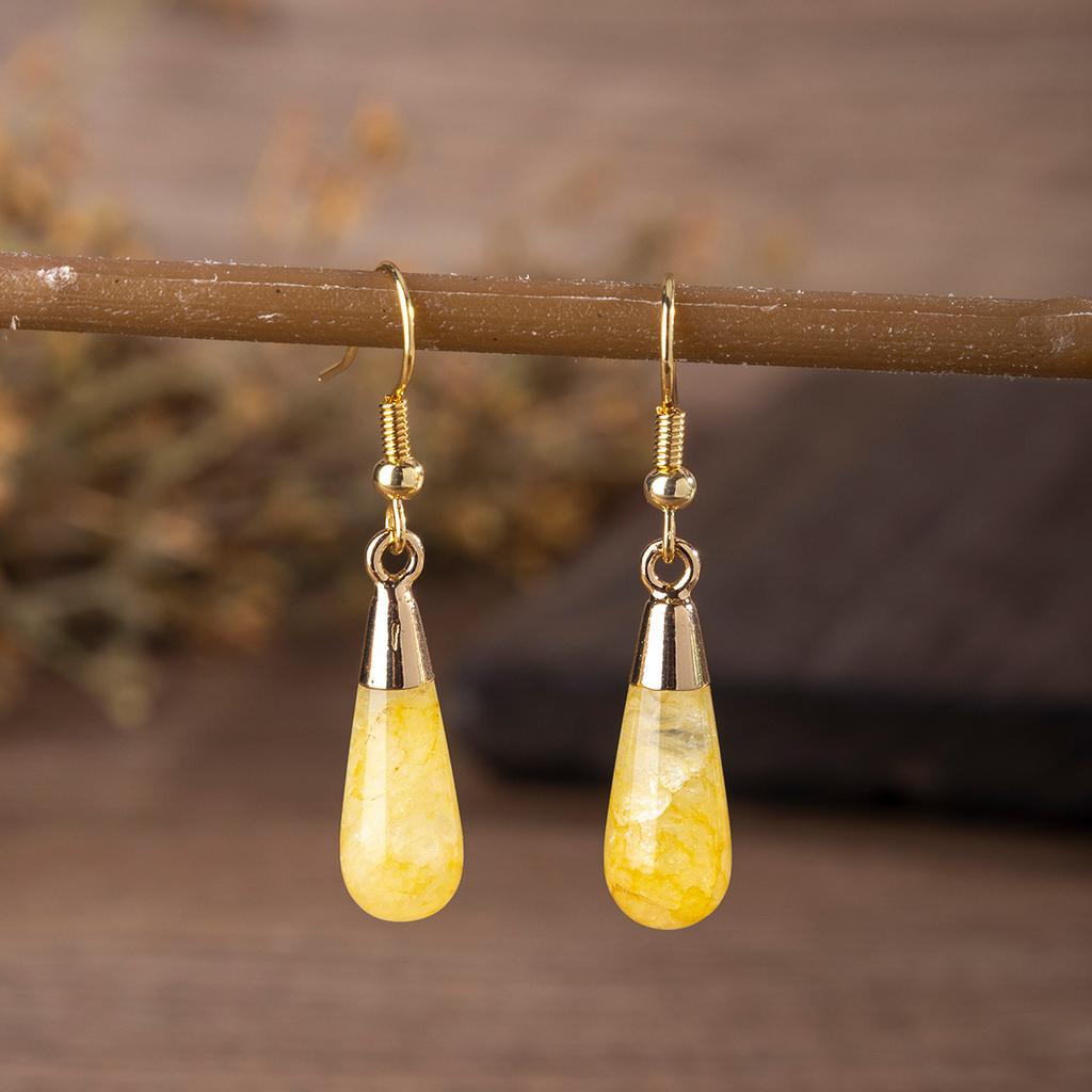 1pair Natural Stone Earring Amethyst Tiger Eye Charms Long Water Drop Dangle Earrings Jewelry for Women