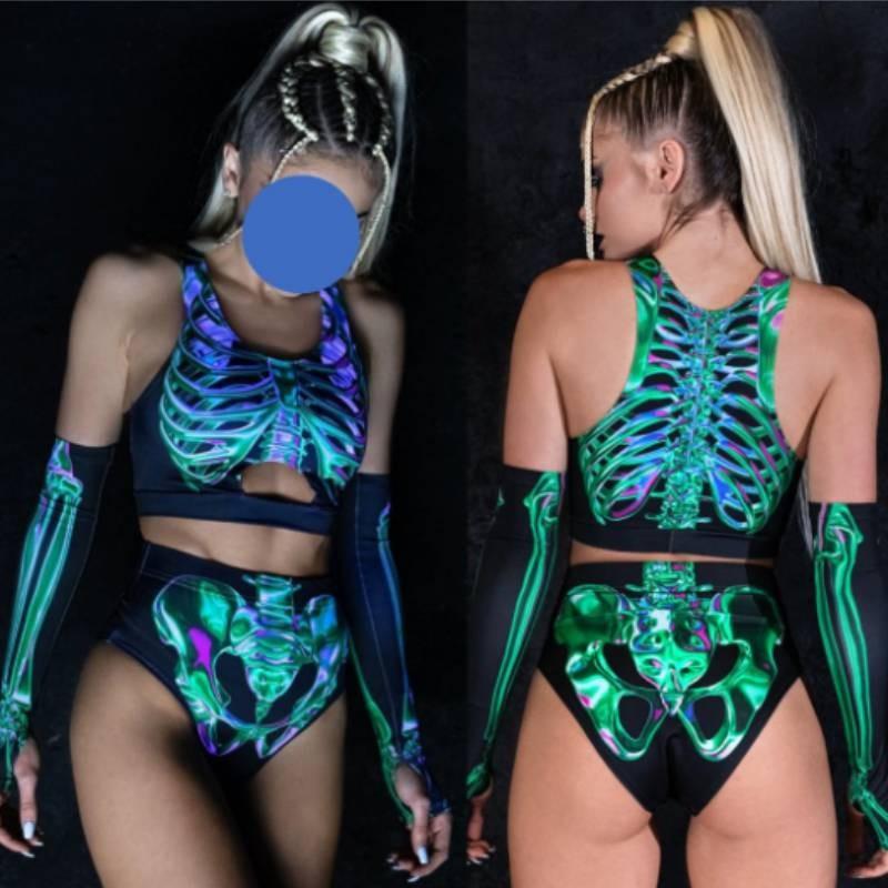 Sexy Cosplay Skeleton Adult Bodysuit Sets Performance Costumes Halloween For